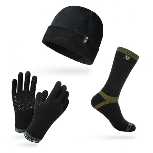 Акційний комплект DexShell шкарпетки Trekking Green DS636 + рукавички Drylite Dg9946blk + шапка Watch DH9912BLK