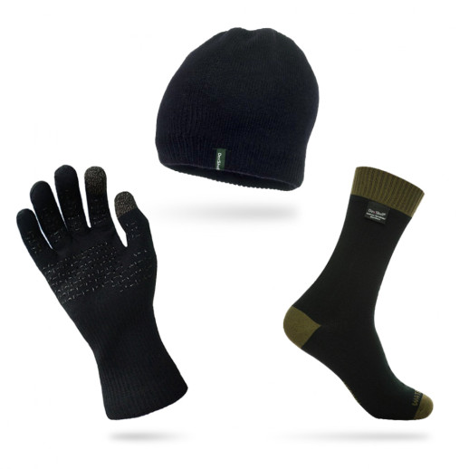 Акционный комплект DexShell носки Thermlite Green DS6260 + шапка DH372 + перчатки ThermFit Neo DG324TSB